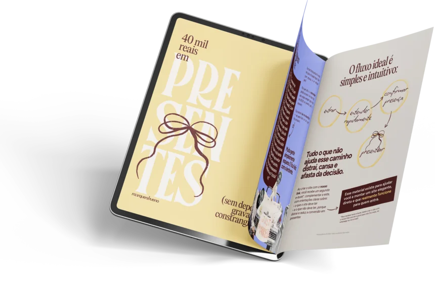Mockup do e-book “40 mil reais em presentes de casamento”